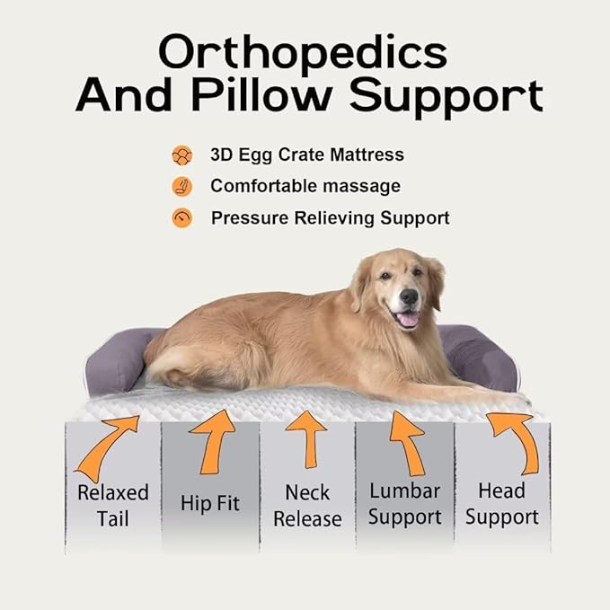 Dog Bed Medium Size Dog-Orthopedic Waterproof Bed for Dogs,Foam Couch Sofa with Washable Removable Cover & Non-Slip Bottom-Purple-PawvioPets
