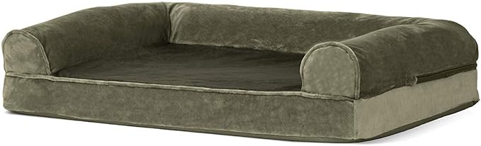 FurHaven Soft, Orthopedic Foam Sofa Dog Bed with Washable & Removable Cover - Faux Fur/Velvet - Dark Sage, Dogs Up to 35 lbs - Medium-PawvioPets