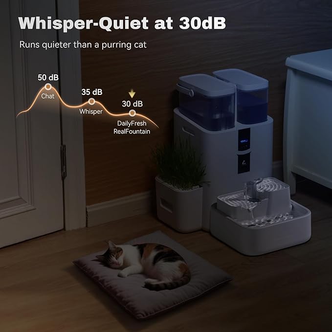 Daily Fresh Cat Water Fountain 10L/338oz Self Filling and Cleaning, Pet Water Dispenser with Filter System for Dogs, 5G Wi-Fi Smart Bowl Wastewater Separation & No Slimy with Quiet Pumps-PawvioPets