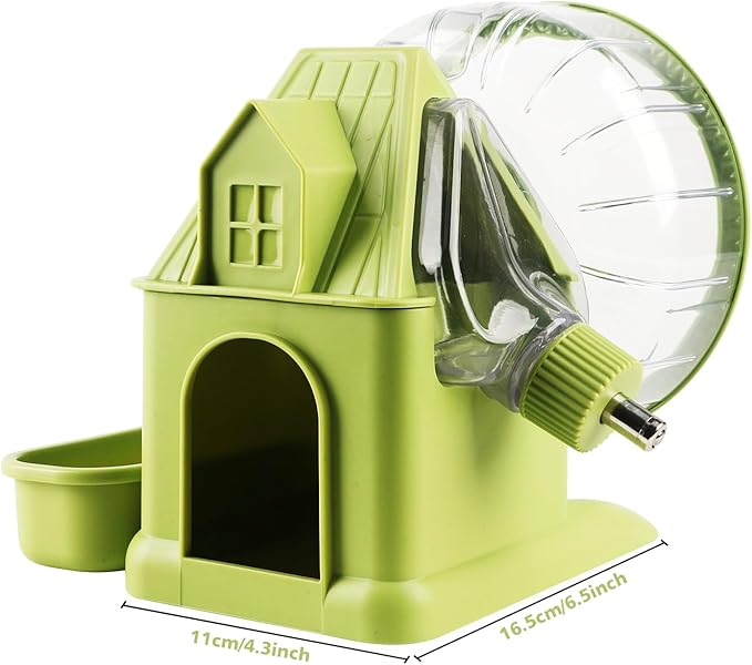 4 in 1 Silent Large Hamster Wheel Multifunctional Hamster Running Wheel Quite Running Spinner Wheel Accessories with Food Bowl Water Bottle for Hamsters Dwarf Gerbil (Green)-PawvioPets