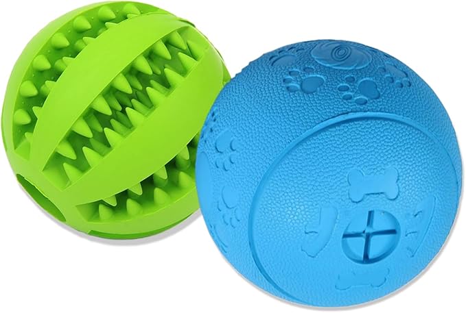 Dog Puzzle Toy, Treat and Dental Balls, Interactive Treat Dispensing Toy for Dogs, Durable Puppy Toys for Teething Small Dogs, Rubber Teeth Balls, Slow Feeder,2 Pack (Small)-PawvioPets