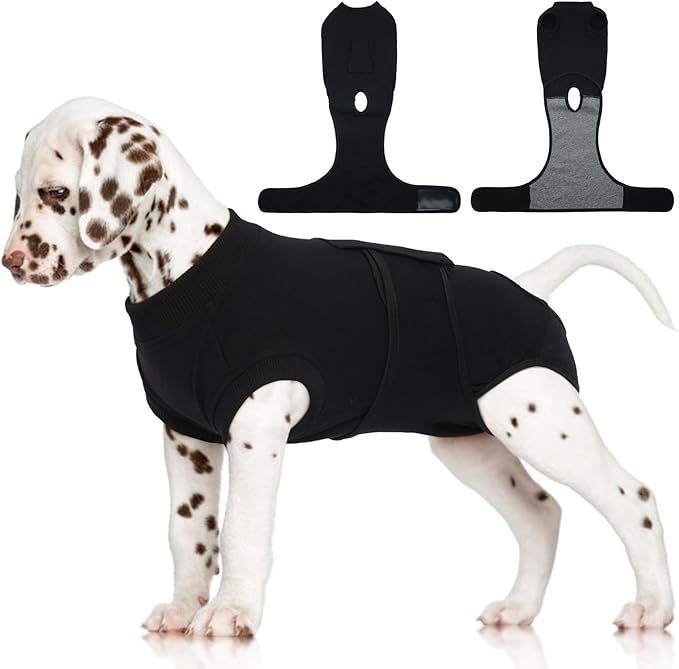 FUAMEY Dog Recovery Suit Male,Dogs Surgery Neuter Suits Puppy Spay Shirts for Female Protect Dog's Skin Anti Licking Abdominal Wounds Doggie Onesie Pet Bodysuit Alternative to Cone Black XS-PawvioPets