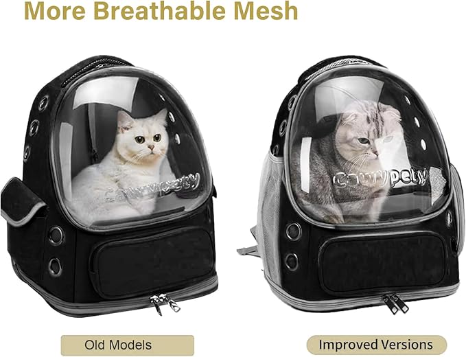 Cat Backpack Carrier, Breathable Cat Carrier Large Space Bubble Pet Backpack for Kitty Small Dog up to 12lbs, Transparent & Foldable Pet Carrier for Travel Hiking (Black-PawvioPets