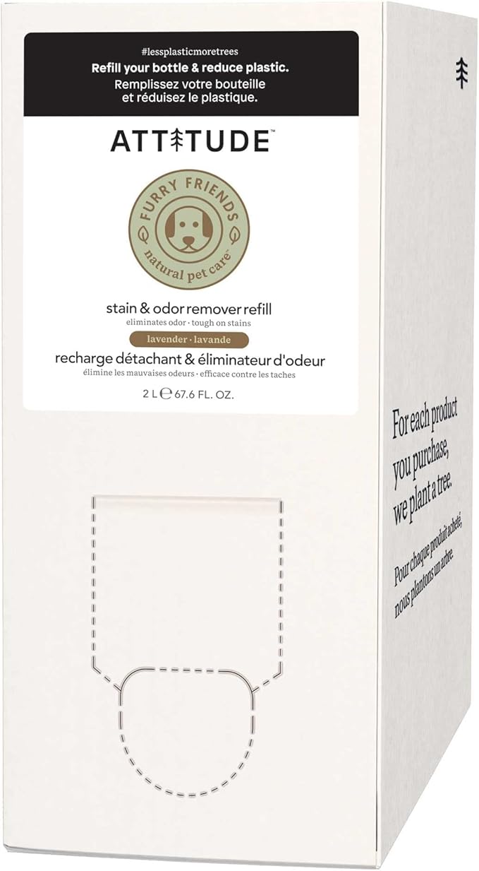 ATTITUDE Stain and Odor Remover for Pets, Plant and Mineral-Based Ingredients, Vegan and Cruelty-Free, Bulk Refill, Lavender, 67.62 Fl Oz-PawvioPets