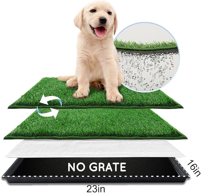 Dog Grass Pad with Tray Small 23" x 16", Dog Potty (No Grate) with Ultra-Absorbent Artificial Grass for Dogs with Hemmed Edge, Pee Pads for Dogs, Odor Free, Litter Box for Balcony-PawvioPets