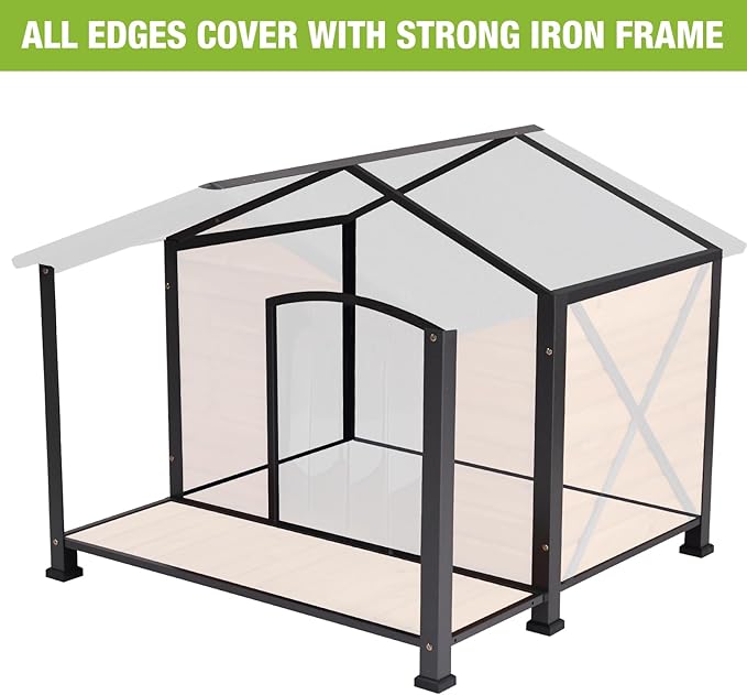 Dog House Outdoor & Indoor Unique All-Around Iron Frame Dog Kennel for Winter with Raised Feet for Small & Medium & Large Dogs,Weatherproof Roof (41.6 “L×41.4”W×34.1“H)-PawvioPets