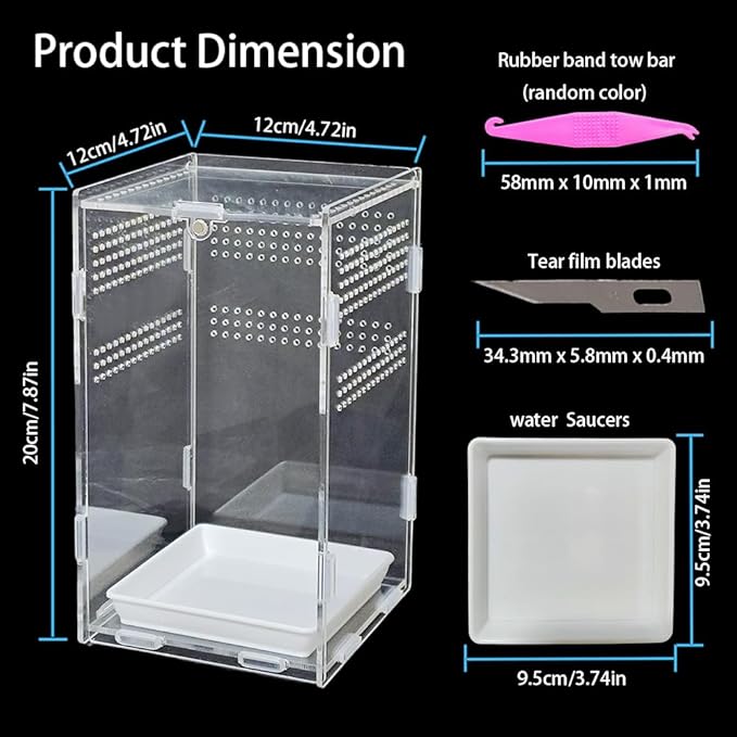 Acrylic Jumping Spider Enclosure,Reptile Enclosure,Bug Habitat, for Small Tree Dwelling Reptiles,Arboreal Tarantula Enclosure, Spider Terrarium Kit,Plastic Terrarium(4.7" X 4.7" X 8")-PawvioPets