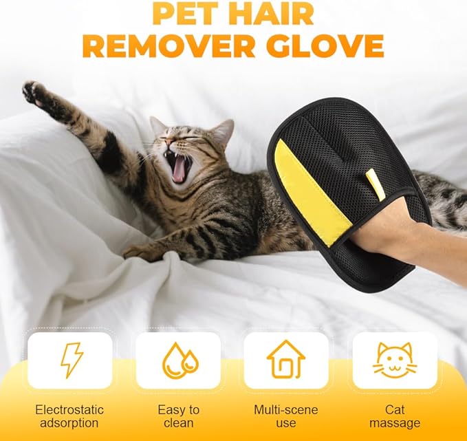 Electrostatic Gloves Pet Hair Removal Glove for Cats & Dogs, 2025 New Pet Hair Remover Glove for Couch, Furniture, Carpet, Curtain, Washable Reusable Animal Fur Removal Tool (3PCS)-PawvioPets