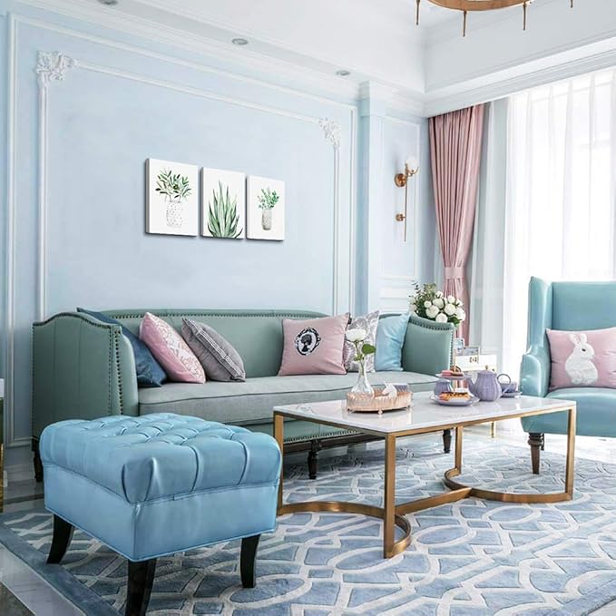 farmhouse Wall Art painting for dining room bathroom Abstract Canvas art family Wall decor for Bedroom kitchen Wall Decoration Living Room decor art Green Leaf pictures Artwork for home walls 3 piece-PawvioPets