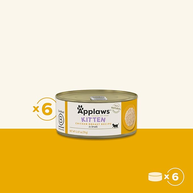 Applaws Natural Wet Kitten Food in Broth, Limited Ingredient Canned Wet Kitten Food, No Additives, Made with Natural Ingredients, Chicken Breast in Broth (6 x 2.47oz Cans)-PawvioPets
