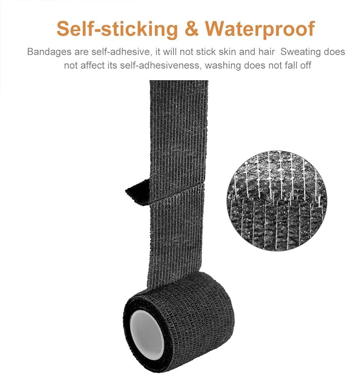 AUPCON Vet Wrap Cohesive Bandages Bulk Self Adhesive Bandage Wrap Self Adherent Wrap Non-Woven for Dogs Pet Animals & Ankle Sprains & Swelling 2 Inch x 5 Yards (2 Inch Black)-PawvioPets