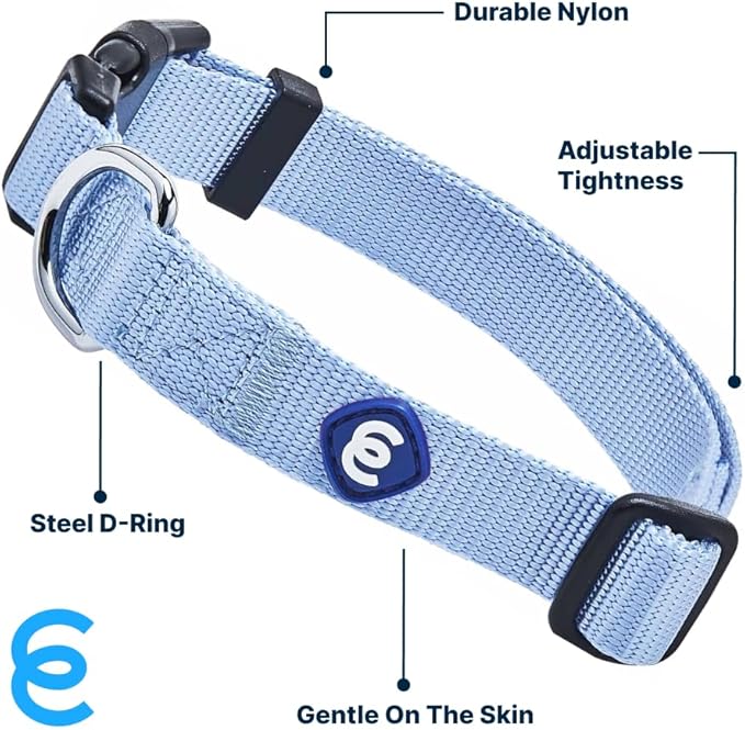 Blueberry Pet Essentials Dog Collar | Adjustable Girl Dog Collars for Medium Dogs | Chambray Blue Puppy Collar | Classic Nylon Dog Collars for Small Dogs | Pet Accessories-PawvioPets