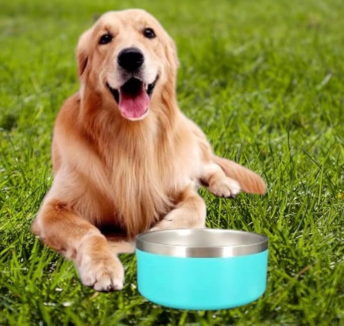 Dog Bowl - Vacuum Insulated Keeps Water Cool, Non-Slip Base, Easy Clean Interior, Durable Stainless Steel, Multiple Colors, Ideal for Travel, 32 Oz - Pet Bowl (Light Blue)-PawvioPets