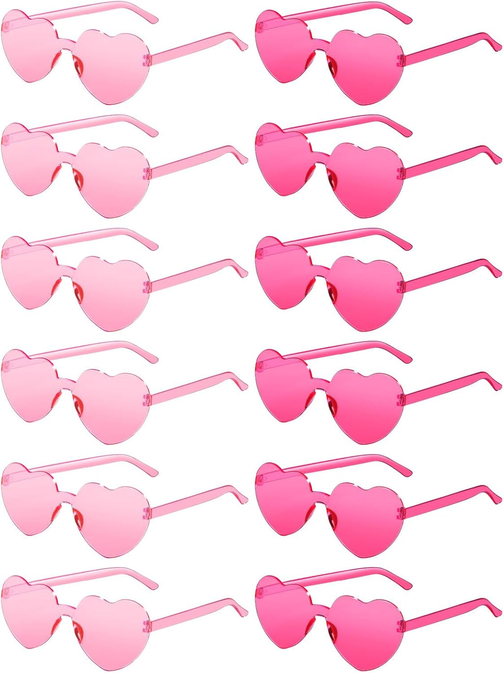 12 Pairs Heart Shaped Sunglasses for Women Colorful Glasses Fun Trendy Transparent Heart Sunglasses Party Favor (Pink, Rose Red)