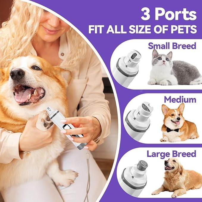 Dog Nail Grinder Quiet-2025 Release Ultra-Quiet Dog & Cat Nail Grinder with LED Light & Battery Display - Painless Nail Trimmer for Small to Large Pets, Thick Nails, and Sensitive Paws-PawvioPets