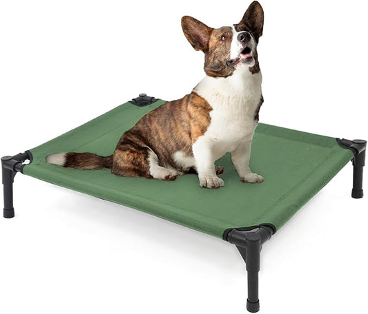 Elevated Dog Bed for Medium Dogs, Raised Cot Fits Up to 150 LBs, Heavy Duty With Durable Supportive Teslin Recyclable Washable Mesh, Indoor & Outdoor Use, Green-PawvioPets