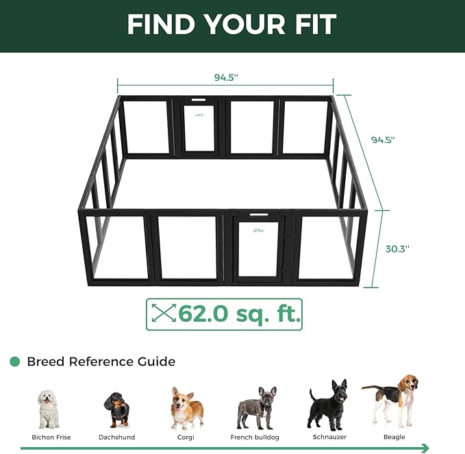 FXW AuraSpace Acrylic Indoor Unleashed Dog Playpen for Small and Medium Dogs, 30 Inch, 16 Panels, Black-PawvioPets