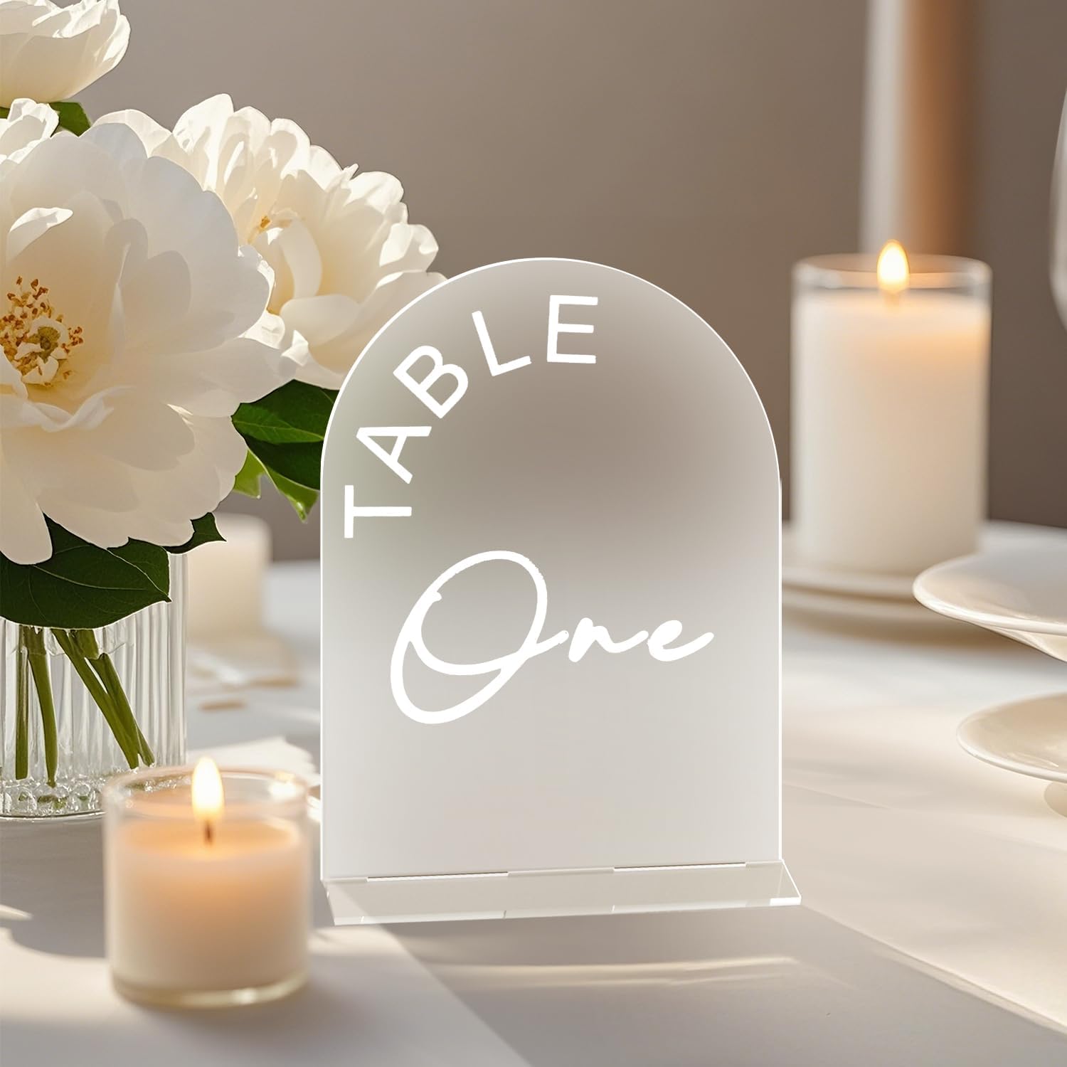 Frosted Arch Wedding Table Numbers 1-10 with Stands, 5x7 Inch Acrylic Arch Sign with Holder for Wedding Reception Table Centerpiece Decoration