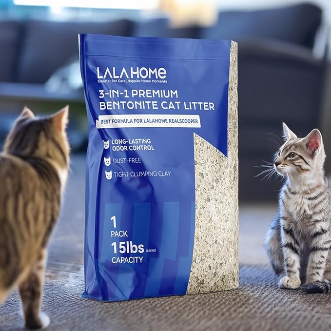 Clumping Cat Litter, Premium Bentonite Cat Litter Sodium-Based, Dust-Free, Strong Durability, Odor Control, Natural Mineral Formula Unscented Litter for RealScooper - 15 lb. Box-PawvioPets