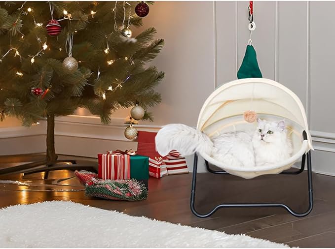 Cat Bed, Pet Hammock Bed for Cats and Dogs, Comfortable and Breathable Elevated Cat & Dog Nest, Easy to Assemble, Cover Removable and Washable, Suitable for Indoor and Outdoor Use (Cream)-PawvioPets