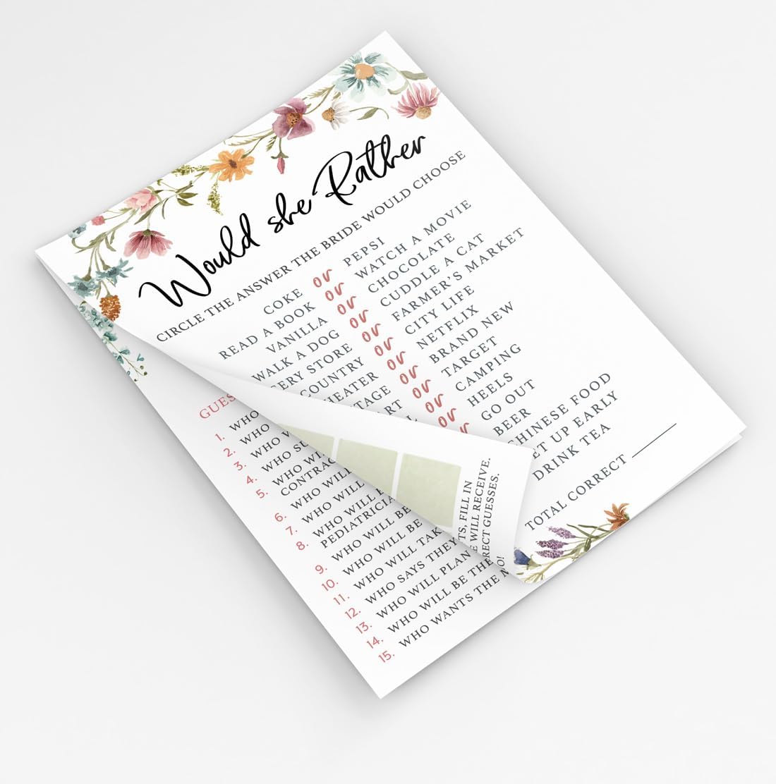 Printed Party Bridal Shower Game Set – 4 Fun Games and Activities for 30 Guests, Includes Bingo, He Said She Said, Bride & Groom Trivia, and Wedding Phrase Guessing Game, Love In Bloom Wildflower Design