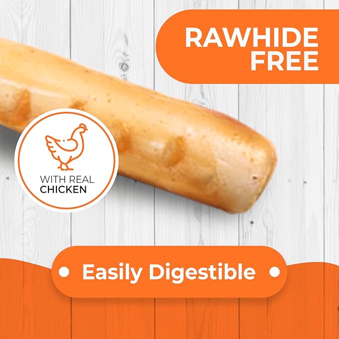 Canine Naturals Chicken Recipe Chew - Rawhide Free Dog Treats - Made from USA Raised Chicken - All-Natural and Easily Digestible - 5 Pack of 7 Inch Large Rolls for Dogs 50-75lb-PawvioPets