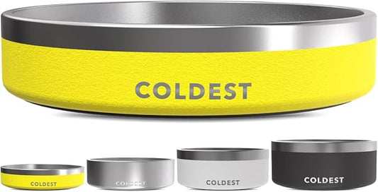 Coldest Dog Bowl - Anti Rust Metal, Non Slip, 3 Layers Insulated Stainless Steel Dog Bowls - Spill Proof & Heavy Duty - Water Bowl for Dogs, Cats & Pets, Dish Washer Safe (21 oz, Solar Yellow)-PawvioPets