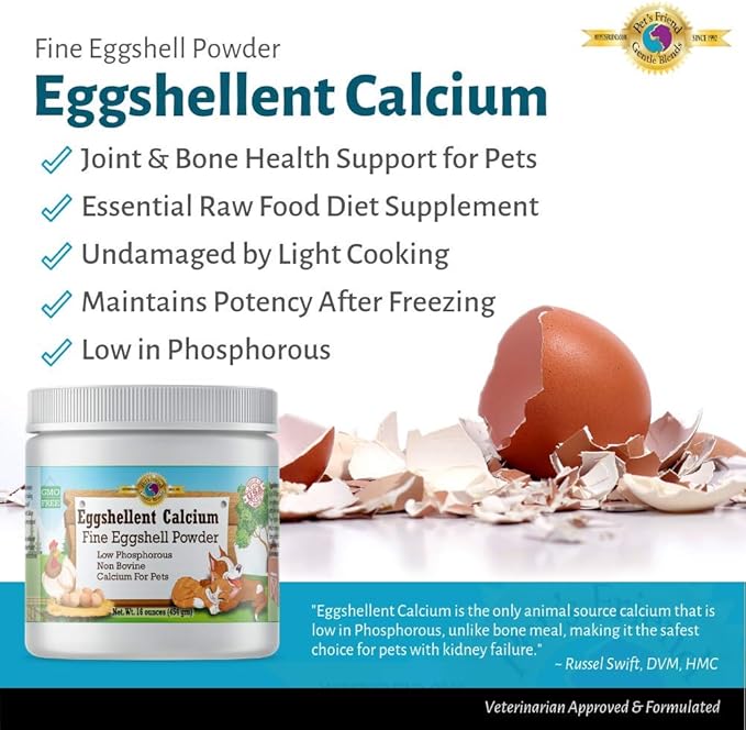 Calcium for Dogs and Cats - Fine Eggshell Powder - Strong Hip & Joint Supplement for Dogs and Cats- Dietary Supplement - No Additives - Pet's Friend Eggshellent Calcium 16oz-PawvioPets