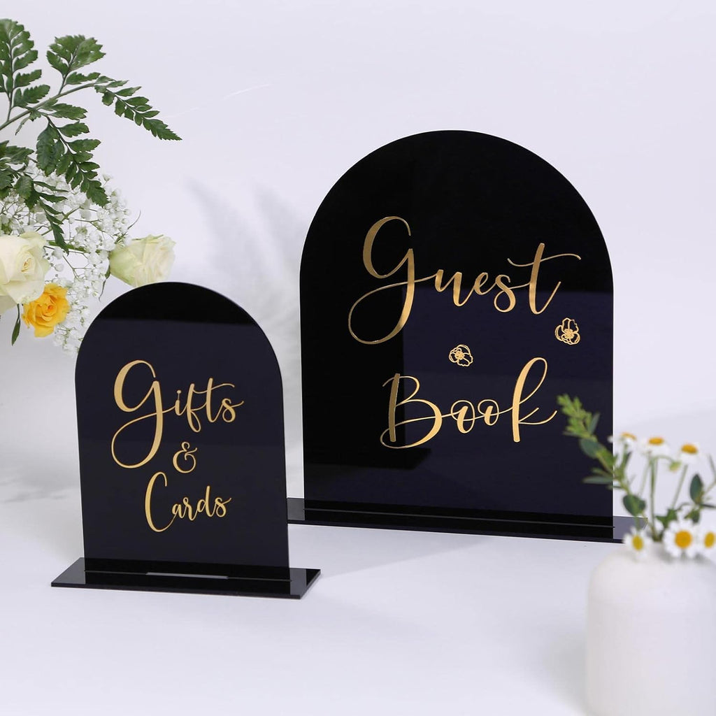 UNIQOOO 10 Set Black Acrylic Arch Table Sign With Holders, 8x10 in Wedding Table Numbers, 1/8 in Thick, DIY Blank Arched Acrylic Sign for Wedding reception, Centerpiece, Decoration, Event