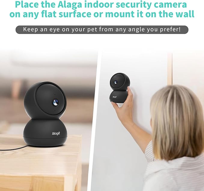 Alaga 3K Pet Camera, Dog Monitor with Phone App, 360° Pan/Tilt, Night Vision, Speaker, WiFi Cameras for Dog/Cat, Compatible with Alexa & Google Assistant, Black, Includes 1-Year Pet Time Album-PawvioPets