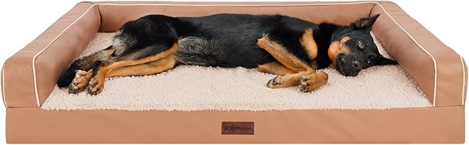 FurHaven Orthopedic Dog Sofa Bed – Memory Foam Couch with Bolsters, Textured Plush & Water-Resistant Cover, Washable Cover, Joint Support - Camel, Jumbo Plus-PawvioPets
