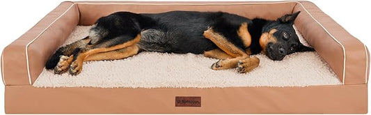 FurHaven Orthopedic Dog Sofa Bed – Memory Foam Couch with Bolsters, Textured Plush & Water-Resistant Cover, Washable Cover, Joint Support - Camel, Jumbo Plus-PawvioPets