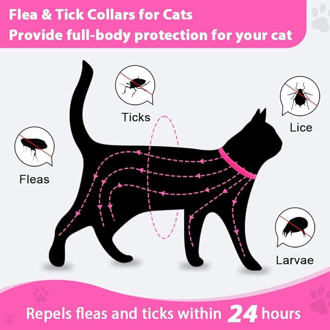 4 Pack Flea and Tick Collar for Cats, Natural Plant Oil Formula Cat Flea Collar Provides 32-Month Protection for Flea & Tick Prevention, Waterproof & Adjustable Cat Flea Treatment for Most Cats-PawvioPets
