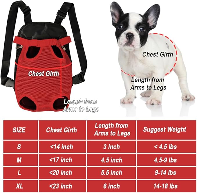 FEimaX Dog Carrier Backpack Pet Legs Out Front Cat Travel Bag, Adjustable Puppy Backpacks Carriers Hands-Free for Small Medium Dogs Cats Hiking Traveling Camping Daily Walking (X-Large, Red)-PawvioPets