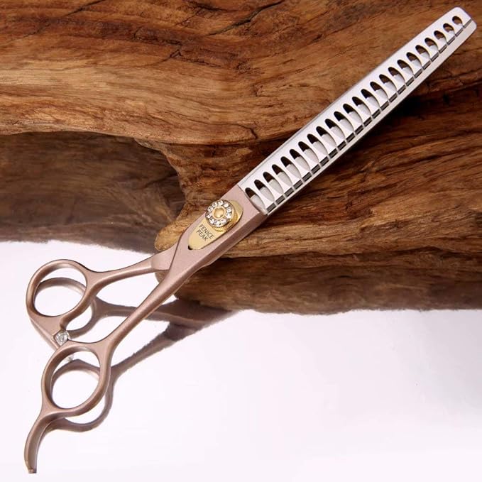 Fenice Peak Thinning Shears for Dogs and Cats Pet Grooming Scissors Chunkers Shears 440C Stainless Steel Professional Dog Trimming Scissors 7''-PawvioPets