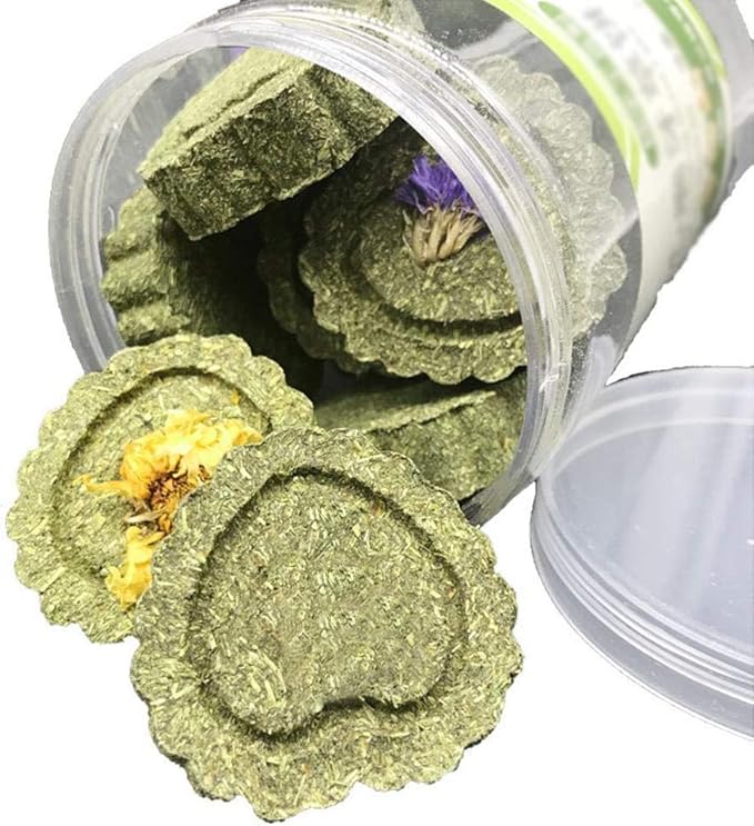 Bunny Chew Toys for Teeth, Natural Pet Chew Toy Hand Made Timothy Hay Cakes for Chinchilla Guinea Pig Hamsters Holland Lop Prairie Dogs Squirrels Gerbils Rabbit Chewing & Molar Teeth, 9.5oz-PawvioPets