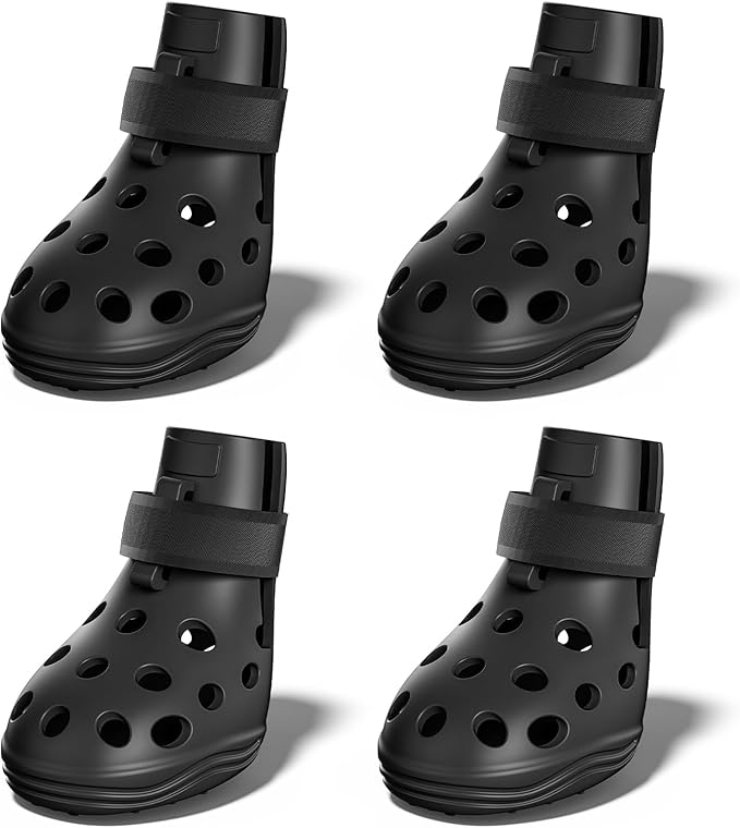 Dog Shoes for Hot Pavement, Breathable Dog Boots Paw Protectors with Adjustable Straps & Non-Slip Sole, Easy On & Off, Waterproof, Easy-Cleaning (Black, S)-PawvioPets