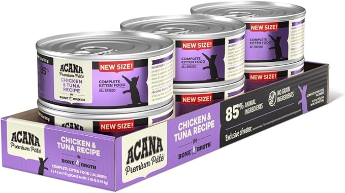 ACANA Premium Pate Kitten Wet Cat Food in Bone Broth Chicken + Tuna Recipe 5.5oz Cans (6 Count)-PawvioPets
