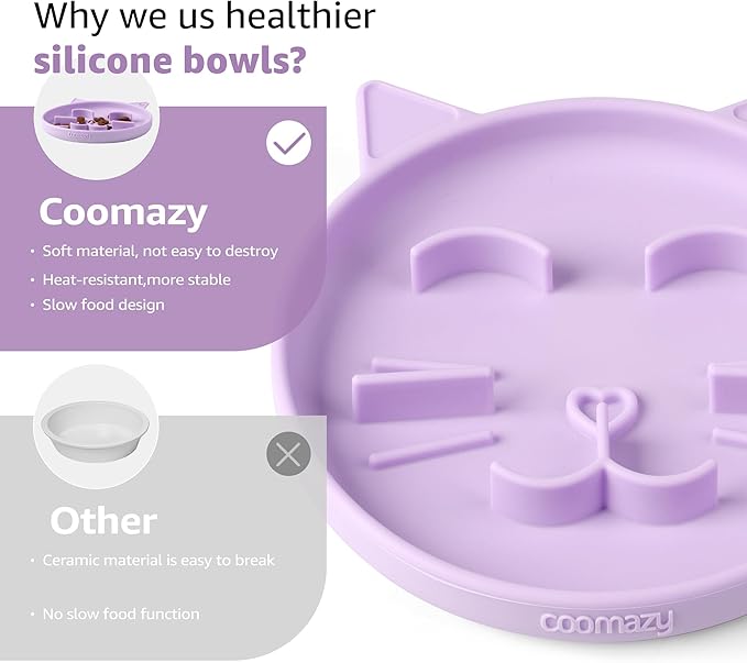 Coomazy Silicone Slow Feeder Dog Cat Bowls, Interactive Puzzle Toy for Pets Dry/Wet Food Training, Keeps Dogs Cats Busy, Prevents Puppy Kitty Overeating (Purple, 0.8 Cup)-PawvioPets