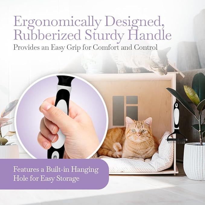 Fuller Brush Dual-Head Dematting Pet Comb - Stainless Steel Teeth with Slightly Sharp Edges - 7 Narrow-Gap & 9 Wider-Gap on Other Side - Use to Remove Stubborn Fur & For Grooming Dogs & Cats-PawvioPets