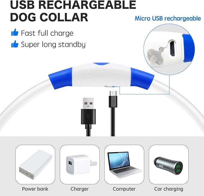 BSEEN Light Up Dog Collar, High Visibility LED Dog Collar Rechargeable- Rainproof TPU Cuttable Glowing Pet Collar for Small Dogs & Cats - Puppy Safety Lights for Night Walking (XS- Blue 40cm)-PawvioPets