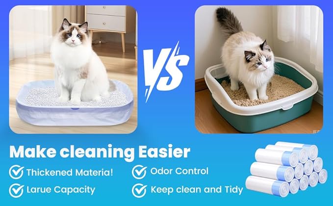 120 Pack Jumbo Cat Litter Bags-3MIL Extra Thick Leakproof Litter Box Liners, 37"x18" Heavy Duty Drawstring Cat Litter Liners for Automatic Litter Box, Odor Control Disposable Kitty Litter Bags 12 Roll-PawvioPets