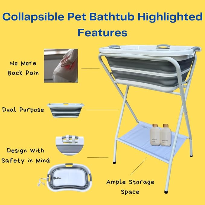 Collapsible Elevated Pet Bathtub, Foldable Washing Station for Small to Medium Dogs and Cats, Portable Pet Shower and Grooming Stand for Indoor and Outdoor Use-PawvioPets