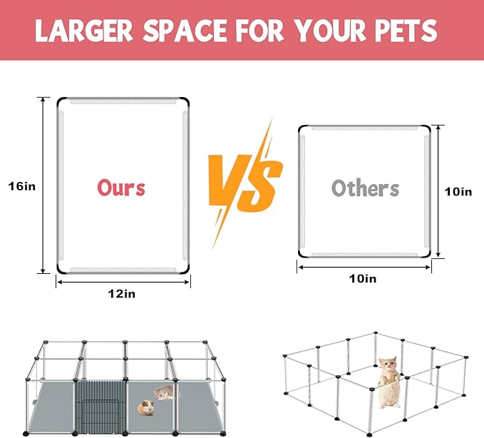 20 Panels Small Animals Playpen, 48" x 24" x 16" Transparent Pet Playpen with Waterproof Mat,Portable Plastic Enclosure Cage for Chicken/Guinea Pigs/Bunny/Ferrets/Hamsters/Hedgehogs Indoors Outdoor-PawvioPets