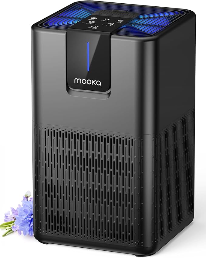 Air Purifiers for Home Large Room Up to 1250 Ft²,MOOKA H13 HEPA Air Purifier for Pets Dust Odor Smoke,Aromatherapy Function,Air Cleaner with 15dB Quiet Sleep Mode for Bedroom Office Living Room,Black-PawvioPets