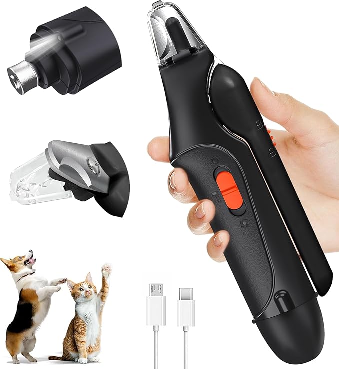 2 in 1 Dog Nail Clippers & Cat Nail Clippers Trimmers for Large Medium Small Dogs Cats Claw Trimmer Quick Sensor and Safety Guard USB Rechargeable Dogs Nail Trimmer with Catcher & 2 LED Lights-PawvioPets