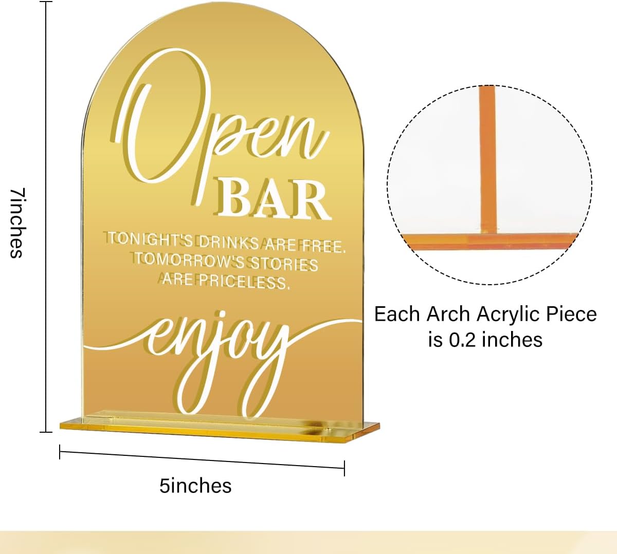 Acrylic Wedding Sign, Bridal Shower Decorations, Open Bar Sign for Ceremony, Modern Font Table Signs, Gold Mirror Arched Acrylic Tabletop Signs for Wedding Reception and Event Party