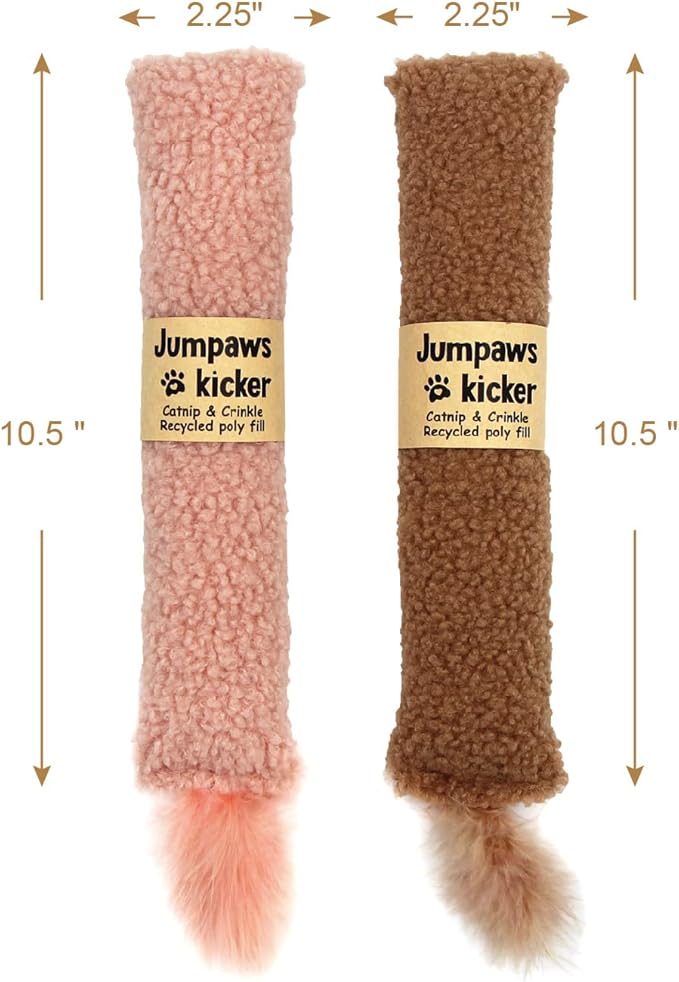 2 Pack Natural Interactive Catnip & Silvervine Cat Kicker with Tail, Bite Resistant Chew Toy, Crinkle Kicker, Accessories for Indoor Cat, Sherpa Material-PawvioPets
