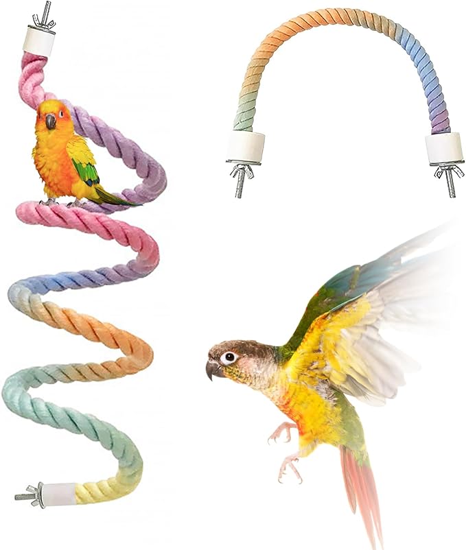 2pcs Gradient Colorful Bird Rope Perch Stand,Bird Cage Climbing Rope Toys Accessories,Bendable Climbing,Parakeet Lovebirds Cockatiels Budgies Play (15.7'',39.3'')-PawvioPets