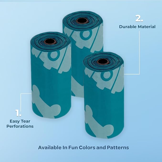 Best Pet Supplies Dog Poop Bags (150 Bags) for Waste Refuse Cleanup, Doggy Roll Replacements for Outdoor Puppy Walking and Travel, Leak Proof and Tear Resistant, Thick Plastic - Turquoise-PawvioPets